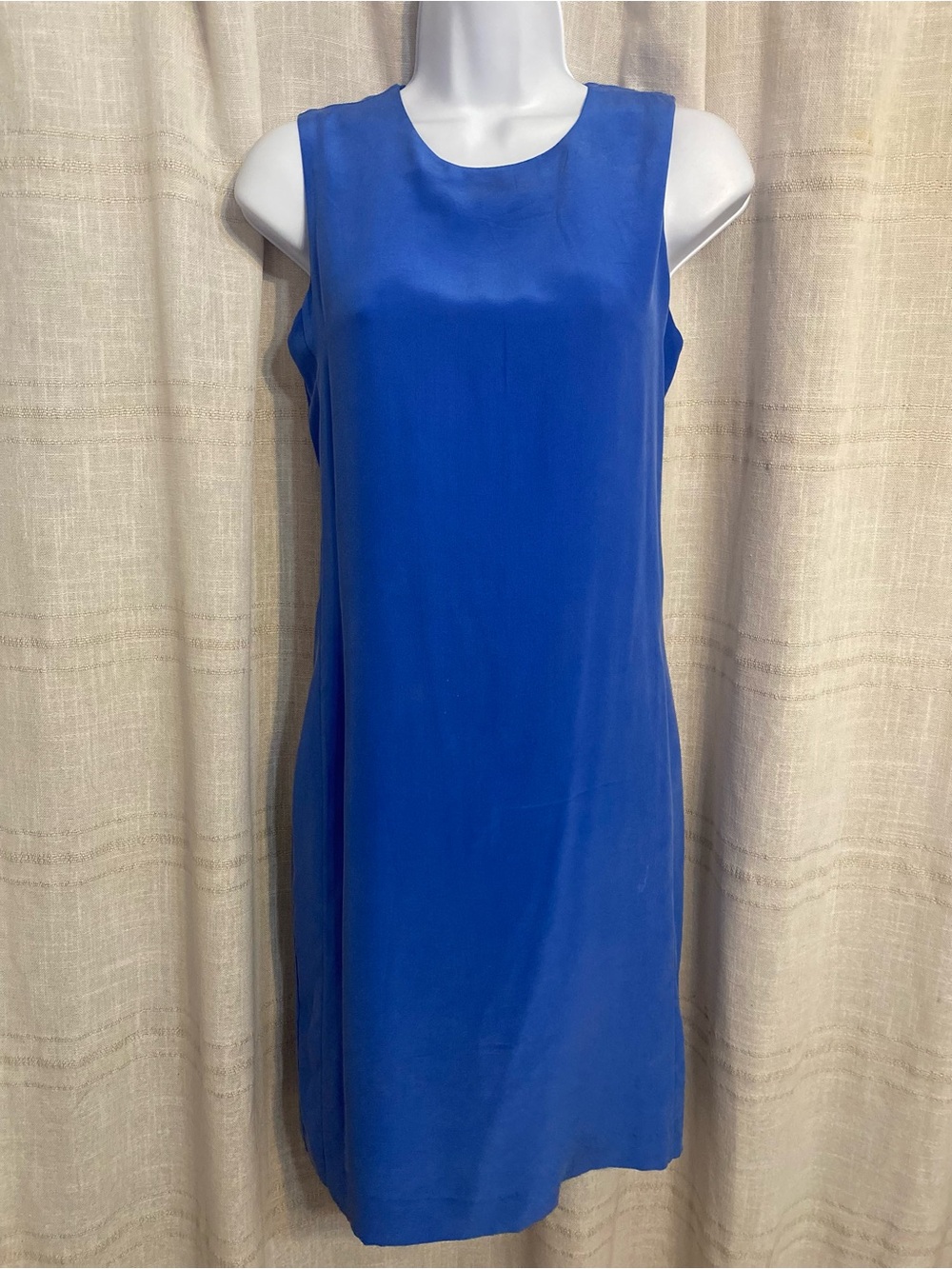 Cynthia Rowley 100% Silk Shift Dress Cobalt Blue Gold Exposed Zipper Size 2